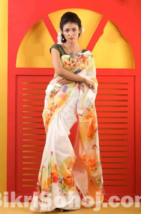 Half Silk Saree With Handprint